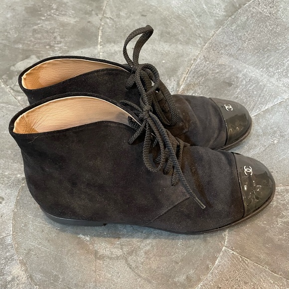 Chanel Suede Lace Up Captoe Ankle Booties - Picture 1 of 7